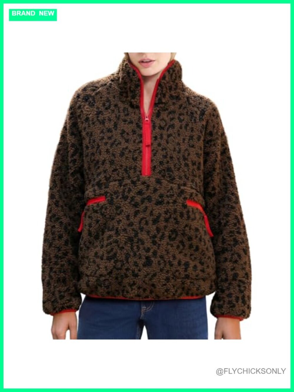 Fuzzy Half Zip Fleece Jacket Women Long Sleeve Sherpa Pullover Sweatshirt